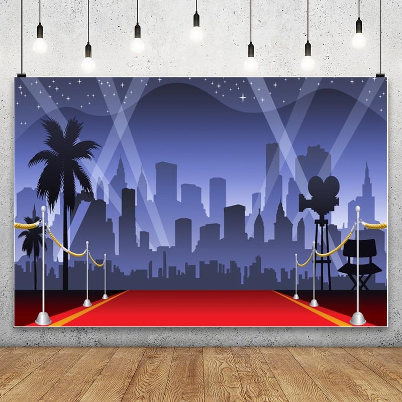 AOFOTO 7x5ft Red Carpet Backdrop Movie Night Stage Lighting Photography Background Celebrity Event Party Premiere Banner Photo Studio Props Kid Adult Artistic Portrait Activity Decoration Wallpaper - Image 4